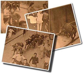 old photos, circa 1960, of Pamplona bull run